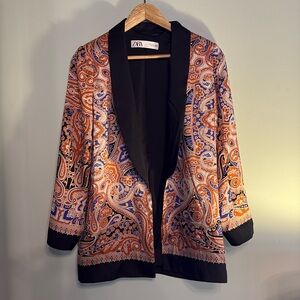 Zara Paisley Black and Orange Blazer Small